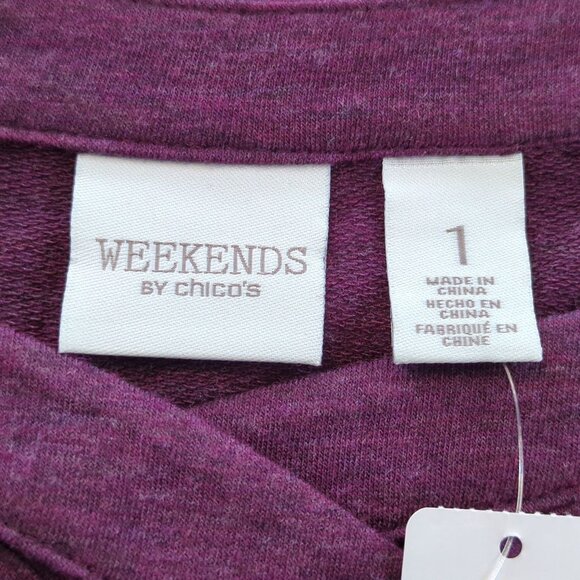 Chico's Purple Tunic Top Size‎ L Short Sleeve Keyhole Neckline Side Pockets - Picture 7 of 13